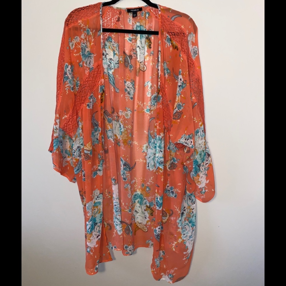 Coral sheer kimono like top